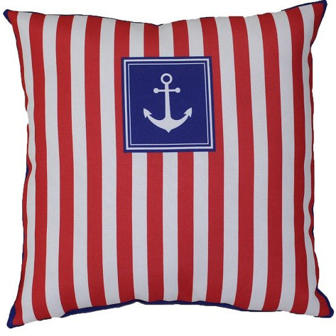 Red and White Stripe Nautical Anchor All Weather Indoor/Outdoor Pillows (Set of 2)