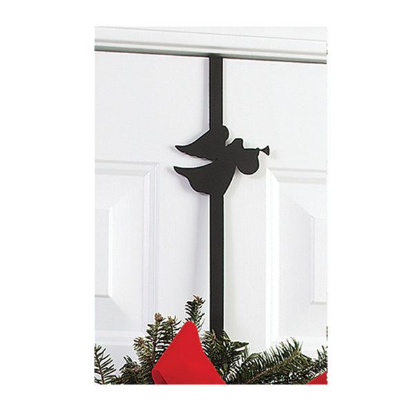 Our Angel Blowing Trumpet Wrought Iron Wreath Holder is handcrafted in the USA and decorative for year round use indoors or outdoors. It features a silhouette of an Angel Blowing a Trumpet and makes a great addition to any home décor, rustic, country, modern and coastal styles. It is 13” in length x 4” wide and fits a door up to and including a 1-3/4” door thickness.