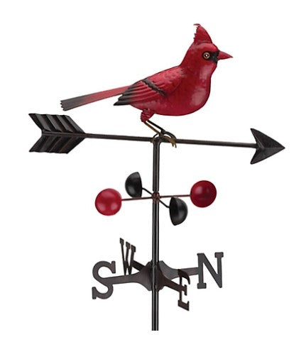 Our Cardinal Metal Weathervane Garden Stake is such a colorful and fun piece of garden yard art décor. A detailed 3-D, fully dimensional body, sculpture of a Cardinal, sitting on a black directional arrow, adorns the top of this weathervane. The bright and vibrant red colors and beautiful detailing are certainly eye catching.