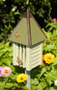 Our Celery Green Flutterbye Butterfly House and Garden Stake features two-tone colored garden decor butterfly houses uniquely styled for you and your butterflies. Made in the USA of select cypress siding, solid copper hipped roof with authentic corner boards, slotted front for the butterflies to enter and finished with copper butterfly adornments to add additional decorative detail.  