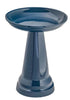 Our Midnight Blue High Glass Glazed Clay Birdbath will bring life and beauty to your garden!! Handcrafted in the USA, this eye-catching pedestal-style birdbath stands 22" tall and features a 17” diameter bowl and 2.25” depth. Its locking top safely keeps wildlife, wind, and prancing pooches from accidentally toppling it!