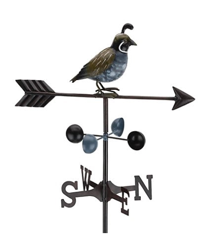 Our Quail Metal Weathervane Garden Stake is such a colorful and fun piece of garden yard art décor. A detailed 3-D, fully dimensional body, sculpture of a Cardinal, sitting on a black directional arrow, adorns the top of this weathervane. The bright and vibrant red colors and beautiful detailing are certainly eye catching.
