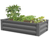 Our Antique Iron Steel Raised Garden Bed Planters are available in 4 colors . This rectangular, steel unit allows you to create a container garden on a deck or patio in moments, for growing space virtually anywhere. The four hardy, steel panels connect together without any hardware, thanks to their integrated keyhole locking mechanisms.  Size is: 47"L x 26"W x 12.5"H