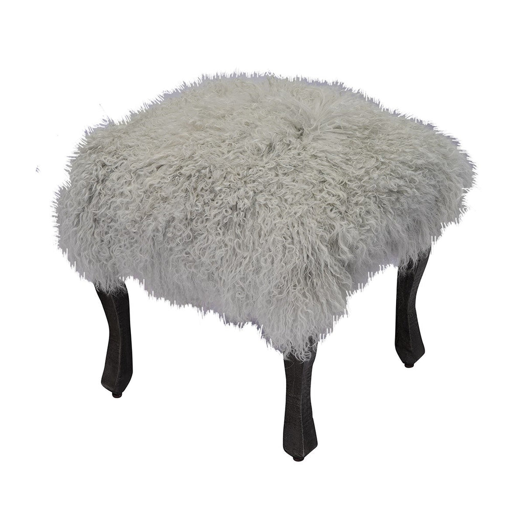 Ash Grey colored Tibetan/Mongolian Lamb Fur Stool – 18” (in 20+ colors) - inthegardenandmore.com