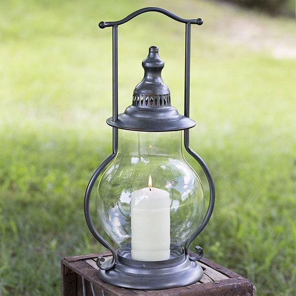 Country Rustic Metal and Glass Candle Lantern (Deep Grey) - inthegardenandmore.com