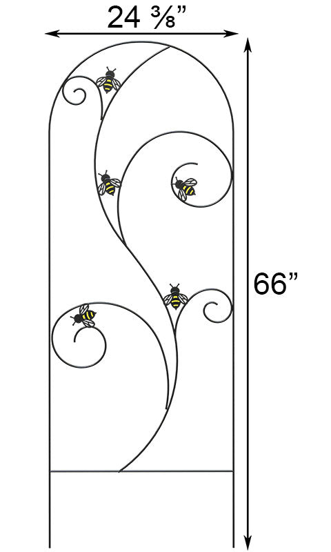 Decorative Metal Bee Garden Trellis, Black - 66"H - inthegardenandmore.com
