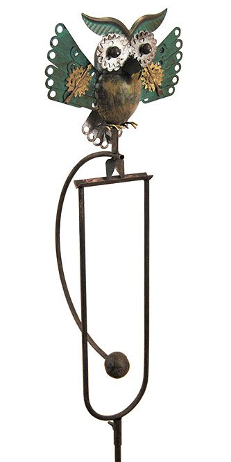 Geared Up Owl Rocking Garden Stake Statuary - inthegardenandmore.com