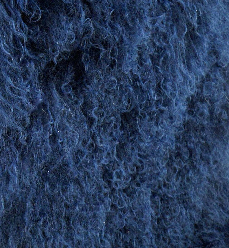 Nautically Blue Tibetan/Mongolian Lamb Fur Stool – 18” (in 20+ colors) - inthegardenandmore.com