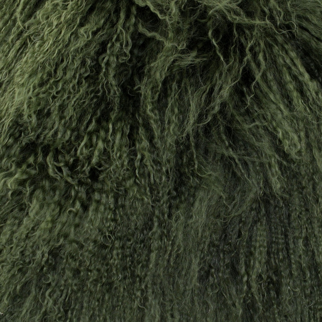 Olive Green colored Tibetan/Mongolian Lamb Fur Stool – 18” (in 20+ colors) - inthegardenandmore.com