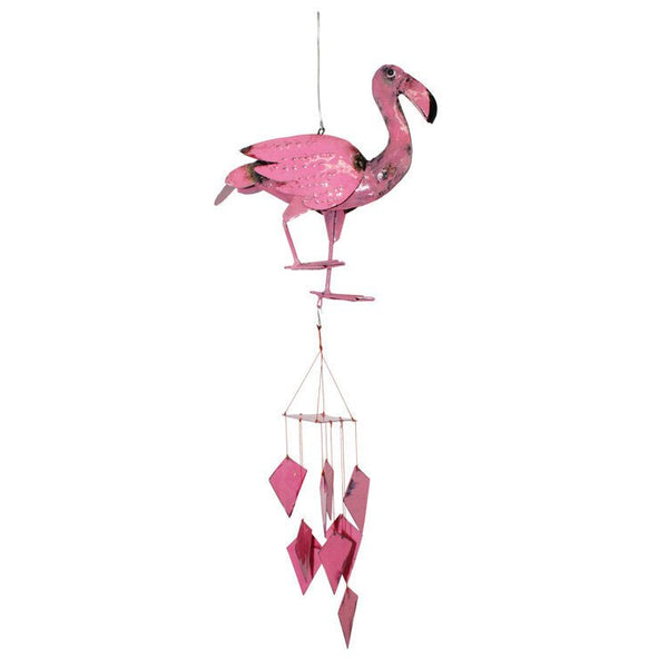 Pink Flamingo Repurposed Metal Wind Chime - inthegardenandmore.com