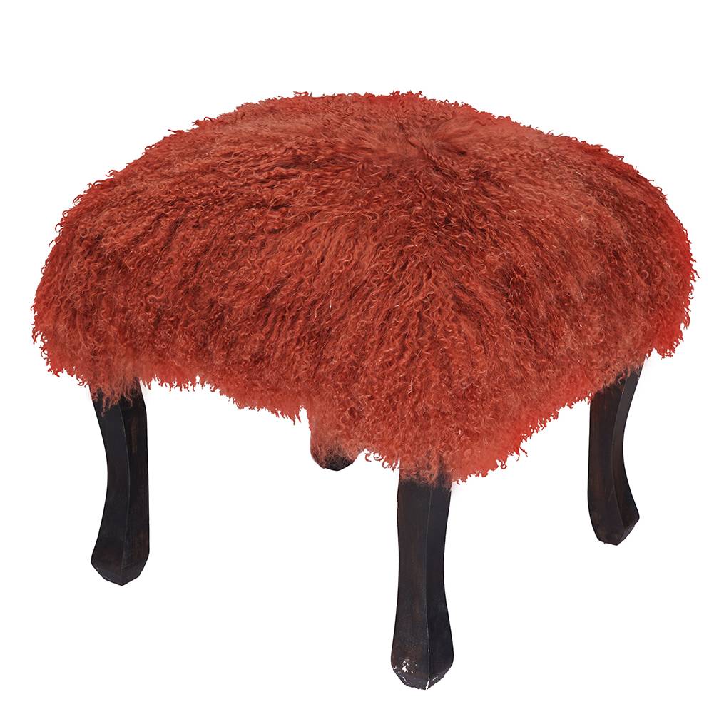 Rust colored Tibetan/Mongolian Lamb Fur Stool – 18” (in 20+ colors) - inthegardenandmore.com
