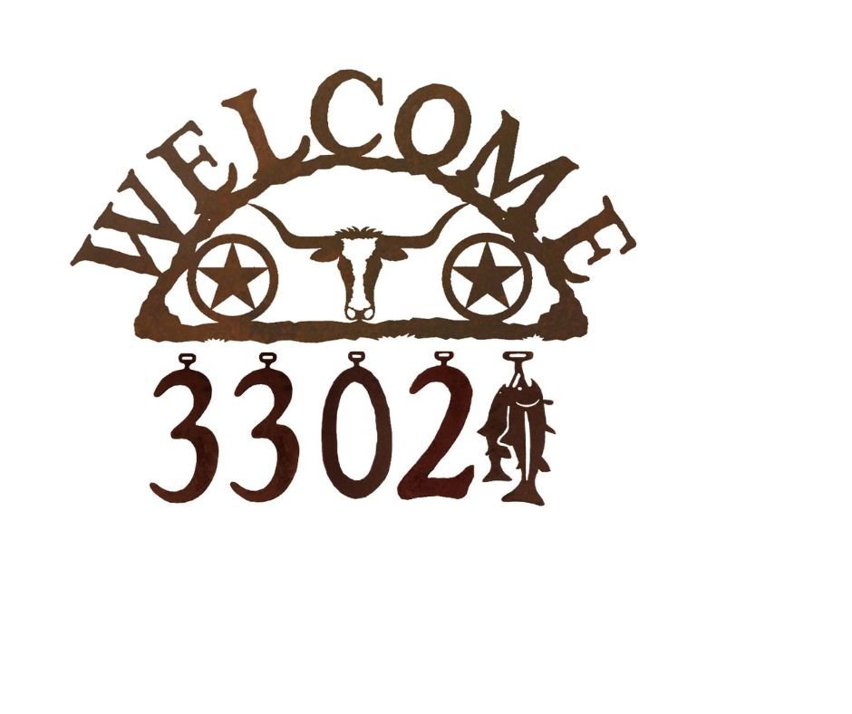 Texas Stars / Long Horn Handcrafted Metal Welcome Address Sign - inthegardenandmore.com