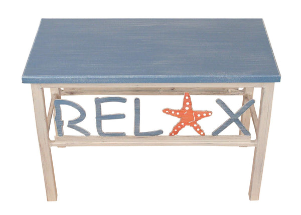 Weathered Wedgewood Blue RELAX Bench with Starfish (24”) - inthegardenandmore.com