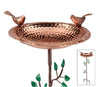 Our Hammered Copper Tree Themed Garden Stake Birdbath has been artisan created from 22 gauge copper (bowl only), then hammered to create exquisite detailing. Two inquisitive copper birds have been added to oversee all that will be taking place within the birdbath bowl. Of course, you can use this bowl as a bird feeder in addition to a birdbath. The easy to assemble setup will enable you to give your feathered-friends a retreat for to rest between bathing and drinking. Size is: 42” H x 13.5” D.