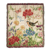 Our heirloom-quality Bloom With Grace Flowers and Birds Tapestry Throw has been made and woven in the USA and very colorful and features an array of flowers, butterflies and one lone bird, we believe is chirping to the flowers to Bloom With Grace. It is 50”x60” in size