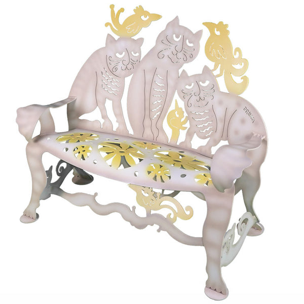 Our Cats Indoor Outdoor Metal Bench Sculpture is a custom made to order creation and hand forged by skilled craftsmen here in the USA. It is truly a metal garden art sculpture that will be a showpiece in your home or garden for years to come. This piece will add fun and function to anywhere to place it.