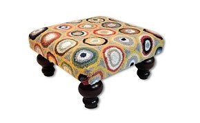 Our Symmetrical Circles Handcrafted Hooked Wool Footstool is a beautifully detailed work of art.