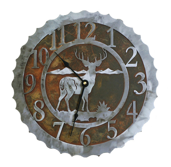 Our Deer Handcrafted Rustic Metal Wall Clock - 12" is truly a work of art and is custom made to order in 14 gauge steel two-tone rust and silver combination 
