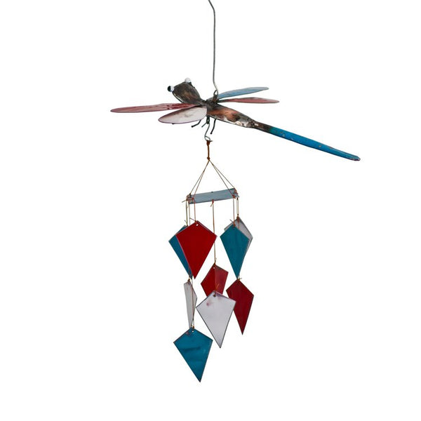 Our Dragonfly Repurposed Metal Wind Chime is handcrafted from reclaimed and repurposed steel oil drums. Each handcrafted oil drum chime is truly a work of art, allowing each one to be slightly different from the other… unique one of a kind creations.