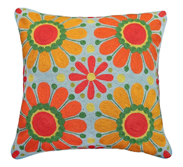 Add creativity and color to your home with our Flowers of Peace and Love Handcrafted Embroidered Pillow (20"x 20")