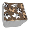 Our French Bulldog Square Footstool Pouf Ottoman is 13” and made of poly spun fabric and available in 3 different top colors with 3 colors different side colors that mix well with the fabric colors to create French Bulldog home décor pieces that are fun and blend well. Shown here is our brown top with cute French Bull doggies and grey sides.