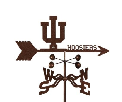 Show your team support with our Indiana University Hoosiers Weathervane Rain Gauge Garden Stake Weathervane. Made in the USA of heavy, 14 gauge steel, and then put through a three step finishing process to create a beautiful piece of garden art that is well made and beautifully finished and will last in your garden thru years of the elements.