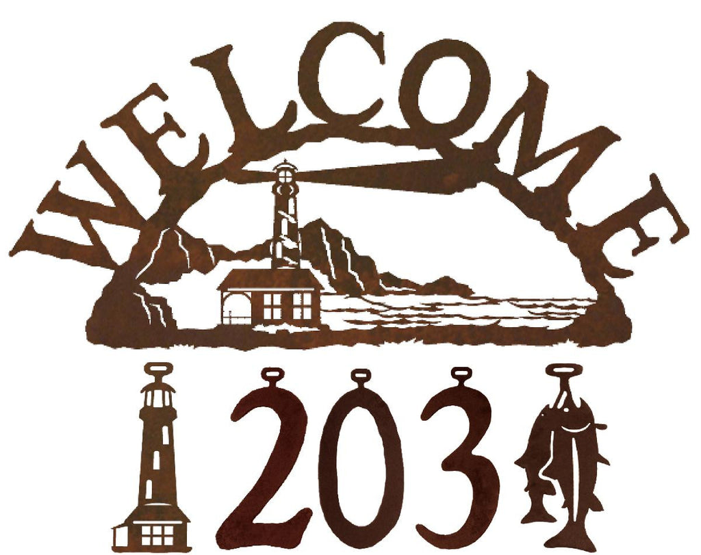 Our Lighthouse Handcrafted Metal Welcome Address Sign  will be a great addition to your beach inspired home