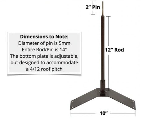 View of the pole and roof mount option for our rain gauge weathervanes.