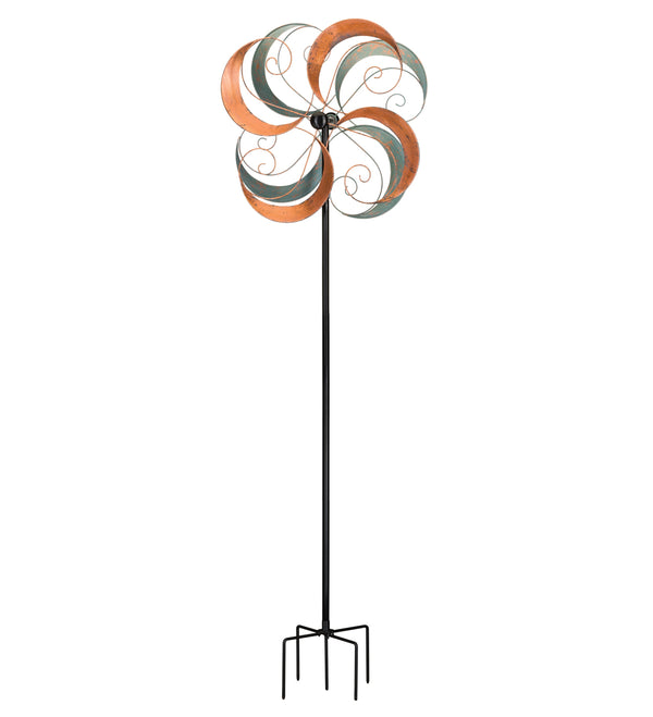 Add motion and fun to your garden with our Rotating Double Swirls Metal Kinetic Garden Stake Wind Spinner. It stands Size is 81.50” tall x 26” in diameter x 9.25” deep.