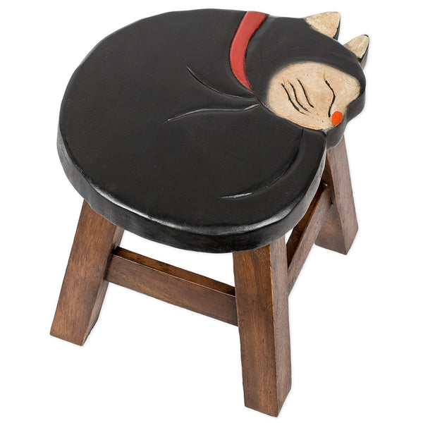 Our Sleeping Tuxedo Kitty Handcrafted Wood Stool Footstool is a sturdy stool for adults and children