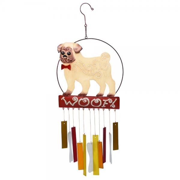 Pug Dog Glass and Metal Wind Chime Suncatcher - inthegardenandmore.com