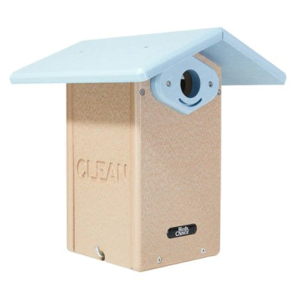 Our Recycled Poly Lumber Plastic Bluebird Bird House - Taupe and Blue is made in the USA. 