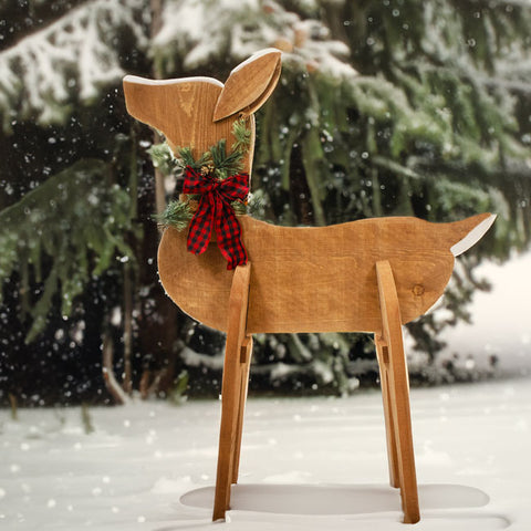 Our Handcrafted Wood Doe Garden Statue.