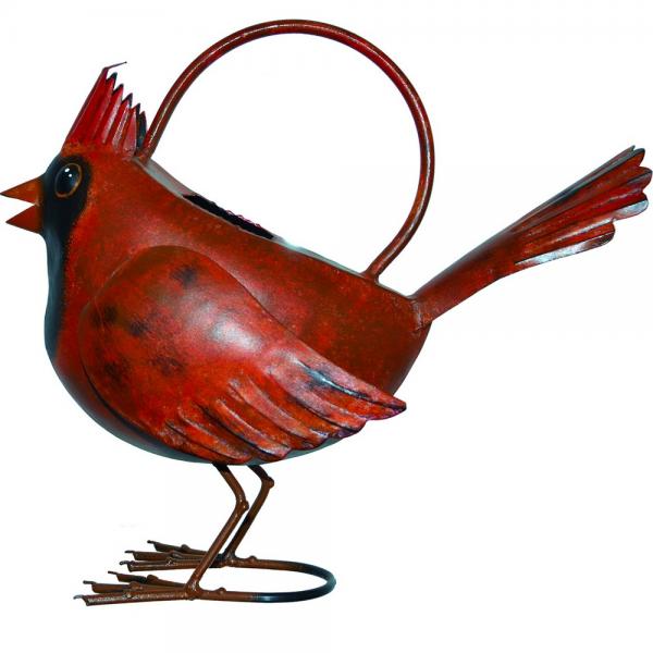 ur Cardinal Artisan Crafted Metal Watering Can is a functional work of art that is fun and suitable for outdoor and indoor use. This red bird has been crafted by skilled artisans from recycled metal, then hand painted and powder coated to keep him lovely for many years of watering fun Holds 4 cups of water.  Size is 12.50 (D) x 4.00 (W) x 10.75 (H) inches.