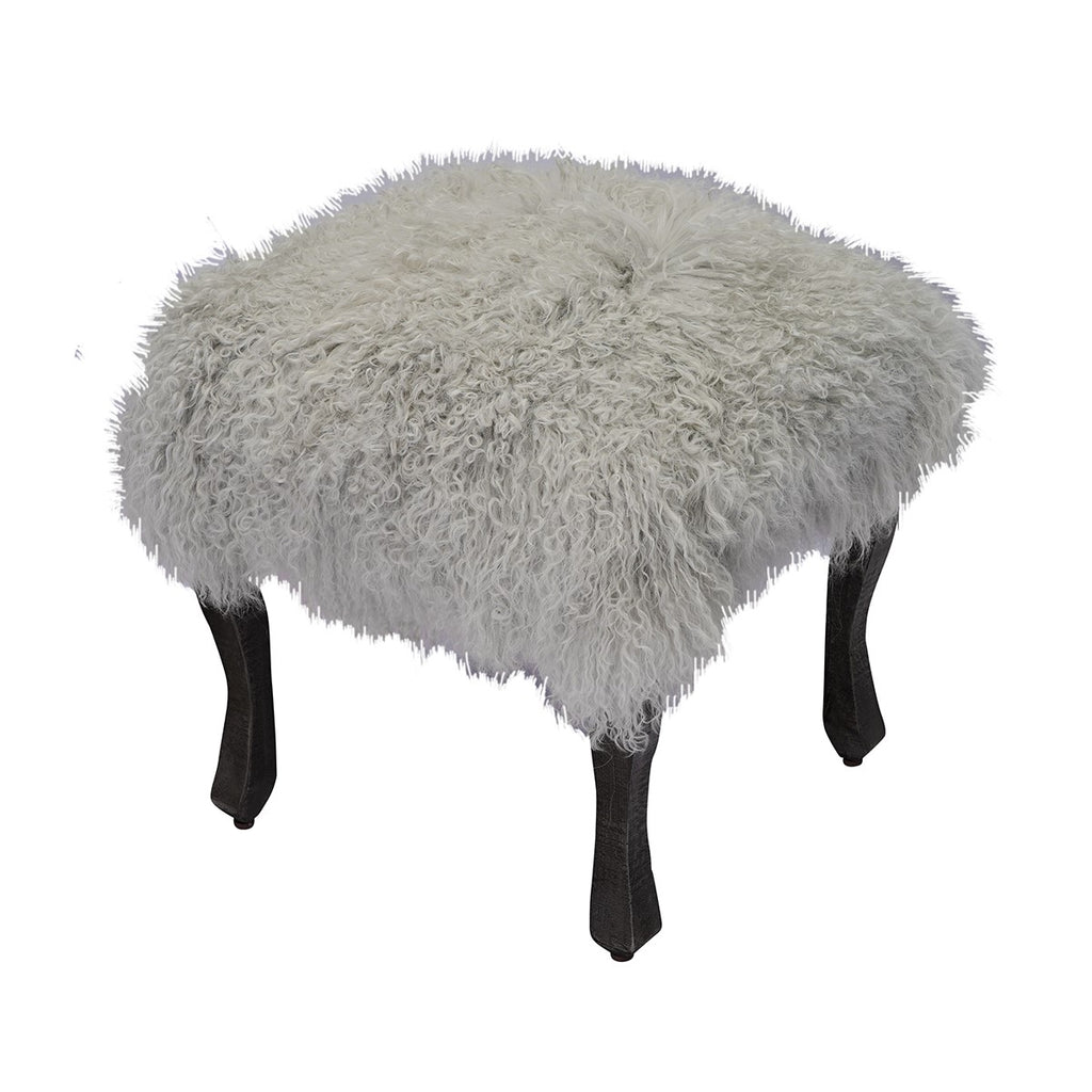 This is our ash grey colored 18" square Tibetan/Mongolian Lamb Fur Stool that is also available in many other colors