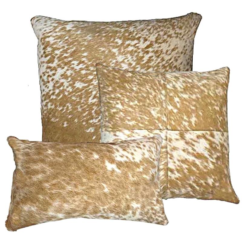 Our set of three Beige and White Salt and Pepper Cowhide are 18" and 22" square and 22"x18" lumbar and great to use together or separately.