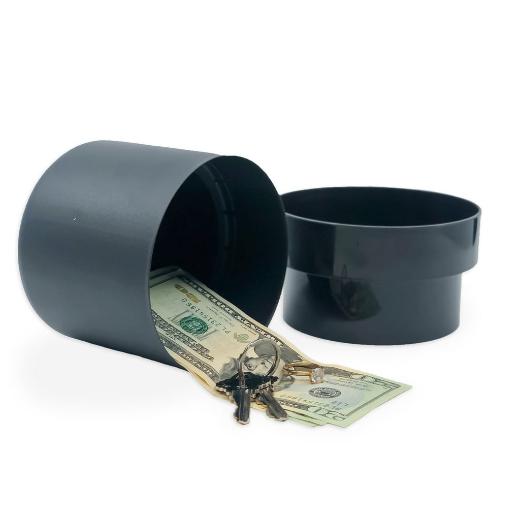Our Black Secret Safe Flowerpot with Built in Locking Safe allows you to keep something valuable under lock and key. The 2 part flowerpot can discreetly hide small valuables inconspicuously and blends in with household décor without looking out of place. The top of the flowerpot lifts out to reveal a locking 4-3/8” x 2 ½” steel strong box.