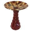 Our Blooming Maroon Kaleidoscope Ceramic Glazed Birdbath will add color and style to your garden. This handcrafted ceramic pedestal style bird bath has been skillfully crafted and hand processed, then fired in kilns to create a beautiful blooming flower top and detailed base that is simply elegant. Size is 18″ in diameter x 21.5″ tall. 