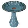 Our Blooming Teal Blue Ceramic Glazed Birdbath will add color and style to your garden. This handcrafted ceramic pedestal style bird bath has been skillfully crafted and hand processed, then fired in kilns to create a beautiful blooming flower top and detailed base that is simply elegant. Size is 18″ in diameter x 21.5″ tall. 