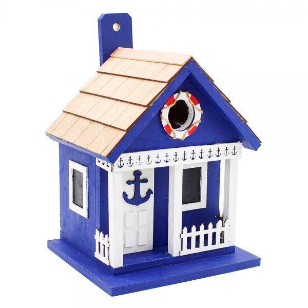 Our Coastal Charm Nautical Cottage Birdhouse is stylish yet functional.  This nautical styled cottage will add style to your garden and your birds will love it too! The colors of navy, white and red make this a perfect guest house for your birds and your coastal inspired home.. It has been beautifully painted and detailed with bird safe and lead-free paints. Overall size is 5.91” (D) x 6.69” (W) x 9.84” (H) inches.
