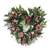 Our Fresh Eucalyptus and Dried Pink Florals Heart Wreath is 16” is size features a delightful mixture of fresh eucalyptus and bay and with dried pink florals. This exquisite wreath and all the natural ingredients have been grown and harvested here in the USA. This wreath can be used indoors or outdoors, in a protected area for months of beauty.