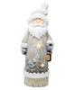 Our Santa With Lantern LED Door Greeter Statuary will bring festive fun and illumination this winter and Christmas. He looks amazing near any door, indoors or out–wherever there's a covered spot or near the Christmas tree. Crafted with synthetic resin for lasting quality, the snowman stands 20” tall x 6.50” deep x 8.50” wide. Flip the switch on the bottom to power the 3 AA batteries (not included).