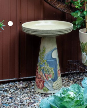 Our Garden Tools Handcrafted Clay Birdbath Set is beautifully handcrafted and painted in the USA