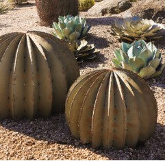Shown as a set of two, our Golden Barrel Cactus Metal Yard Art Sculpture are available in 2 sizes and are handcrafted by skilled artisans in the USA. Our artisans have captured the beauty of these golden barrel cactus garden décor metal sculptures with ornate detailing and variegated patina finish. They have been crafted from all-weather, galvanized steel (metal) and we can assure you they will definitely make a statement wherever you place them, not just in the Southwest.