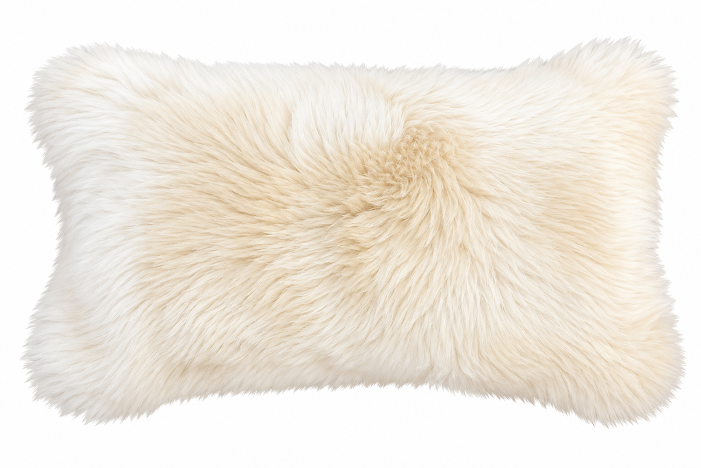 Our linen beige colored New Zealand sheepskin pillow is soft and and cozy for any room in  your home. 