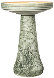 Our Mossy Fern Handcrafted Clay Birdbath Set is beautifully handcrafted and painted in the USA