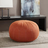 Our Orange Oversized Round Ottoman Pouf is 29.5"W x 29.5"D x 18"H and awaits a special place in your home. It also comes in additional colors: blue, brown, grey, and seafoam.