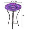 Our Purple  Hues Mosaic Glass Birdbath with Black Metal Stand has been inspired by Audubon and crafted from mosaic glass. It will certainly accentuate your bird sanctuary with its purple colors, as well as provide a classic preening spot for your birds to drink, bathe and get refreshed. It can be used as a birdbath or bird feeder. Overall size is 16.25” in diameter x 24” tall.