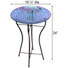 Our Rainbow Mosaic Glass Birdbath with Black Metal Stand has been inspired by Audubon and crafted from mosaic glass. It will certainly accentuate your bird sanctuary with its purple colors, as well as provide a classic preening spot for your birds to drink, bathe and get refreshed. It can be used as a birdbath or bird feeder. Overall size is 16.25” in diameter x 24” tall.