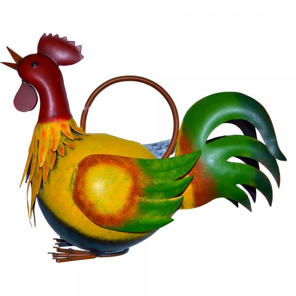 Our Rooster Artisan Crafted Metal Watering Can is a functional work of art that is fun and suitable for outdoor and indoor use. This exquisite watering can has been crafted by skilled artisans from recycled metal, then hand painted and powder coated to keep him lovely for many years of watering fun. Holds 6 cups of water.  Size is 14.50 (D) x 6.00 (W) x 8.75 (H) inches.